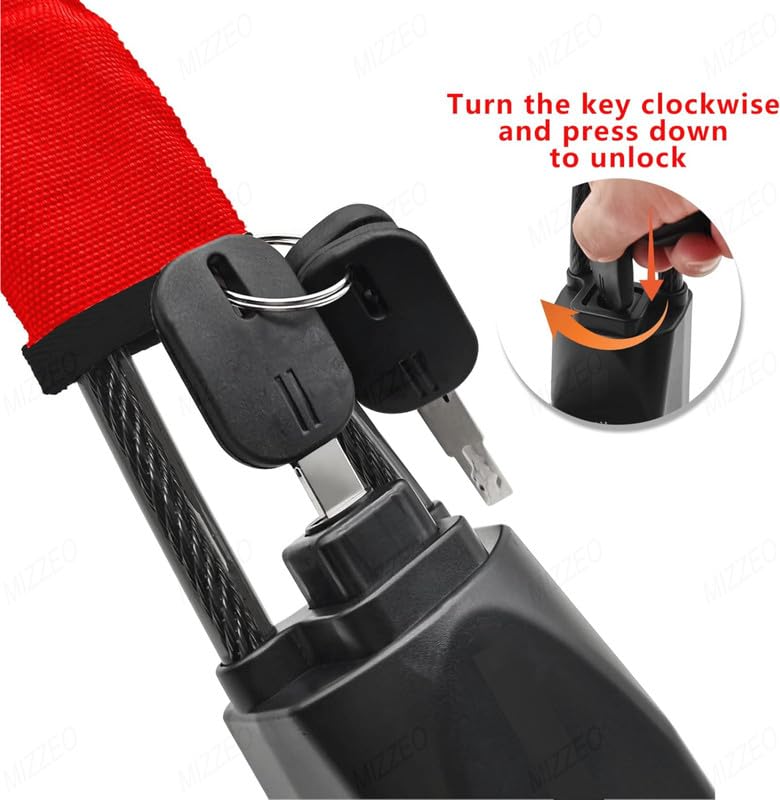 MIZZEO Anti-Theft Red Steering Wheel Lock Seat Belt, Car Device